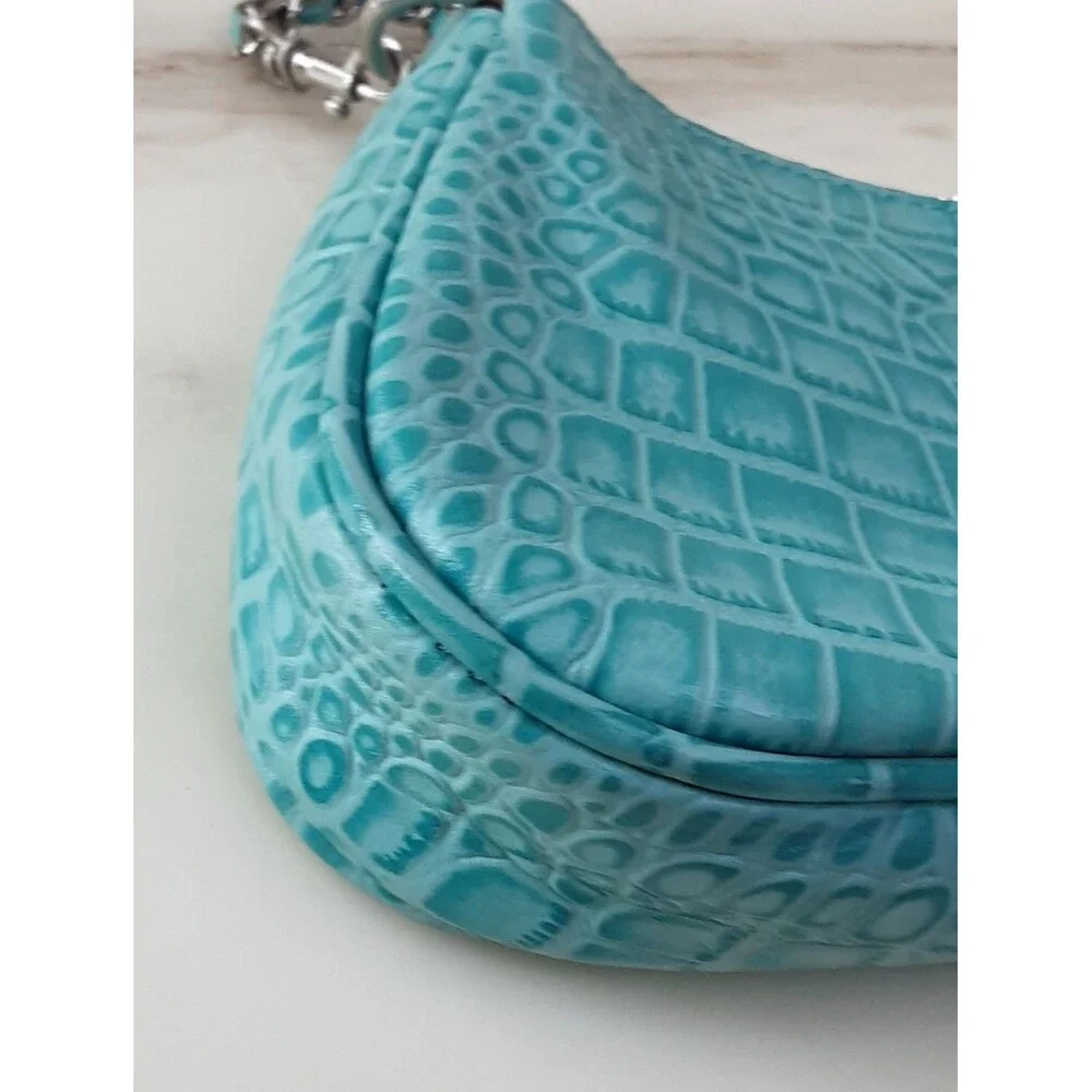 PATRICIA NASH Riley Aqua Croc Embossed Leather Baguette Crossbody - NWT